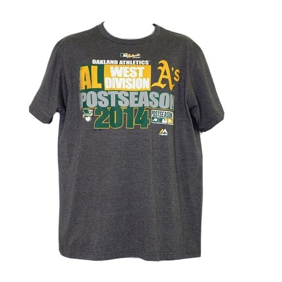 Oakland A's Athletics AL West Division Post Season 2014 Mens Large T Shirt Gray - Picture 1 of 4